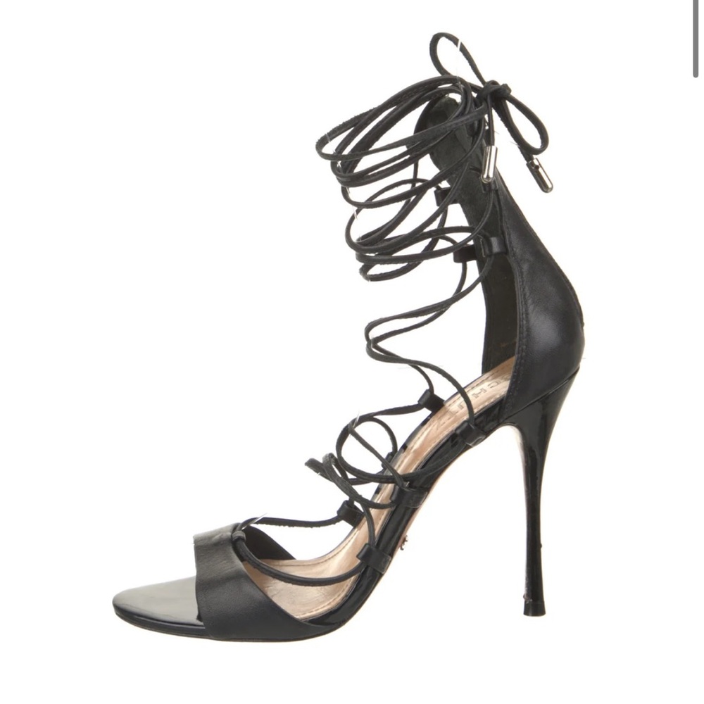 SCHUTZ black leather gladiator heeled sandals